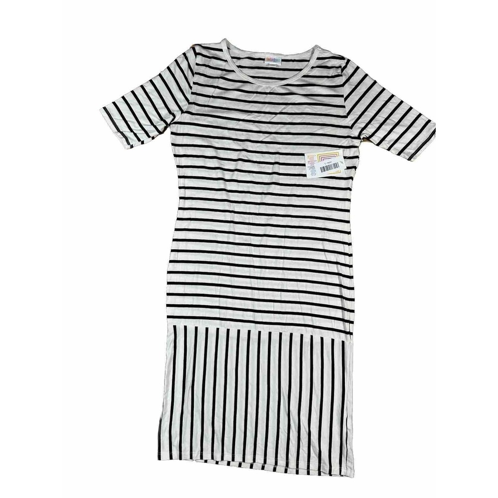 Lularoe Julia White Black Striped Short Sleeve Dress Women’s Size Large‎ Mixed - Picture 3 of 8